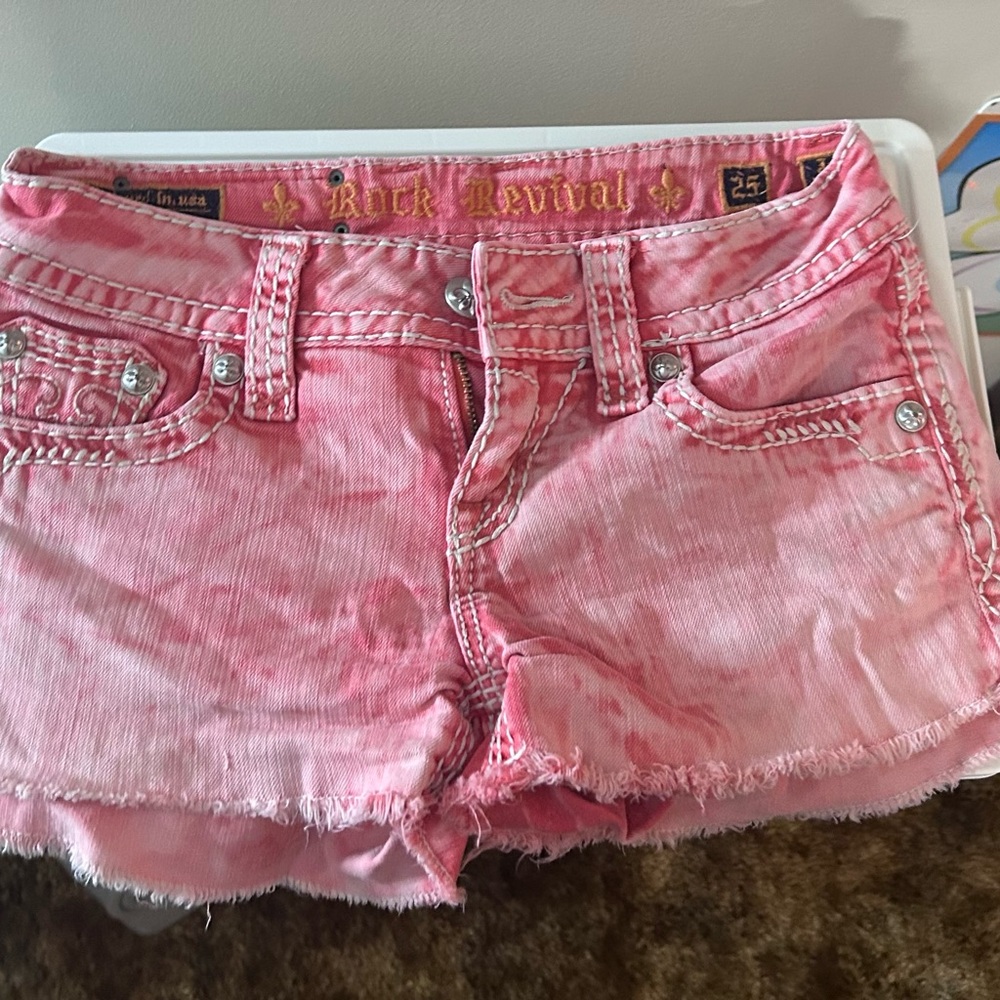 Rock Revival Red Distressed Jean Shorts